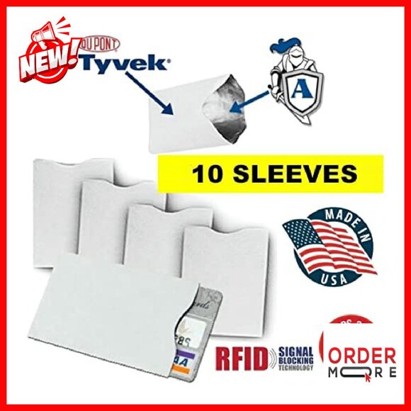 10 Pack RFID Blocking Credit Card Sleeves Tyvek Material Wallet Protection
